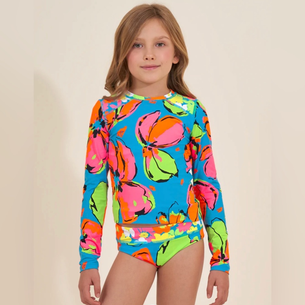 Maaji Kids Swim Rashguard Set - Blue and Red Floral